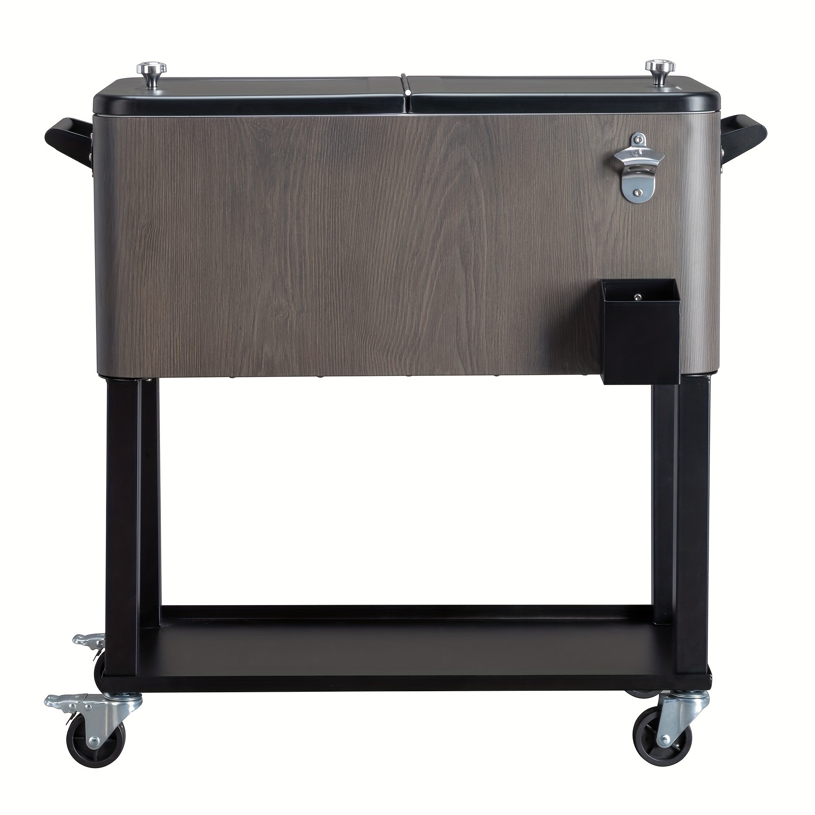 Commercial-Grade Outdoor Grey Wood-Grain Insulated Cooler Cart - Ice Retention for Up to 48 Hours - For Market Stalls & Camping - Durable & Spacious - Ideal Gift for Outdoor Enthusiasts