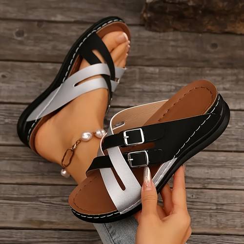 2025 new womens fashion wedge slip on sandals with arch support and soft rubber sole casual outdoor suitable for open toe design durable and comfortable footwear strap style