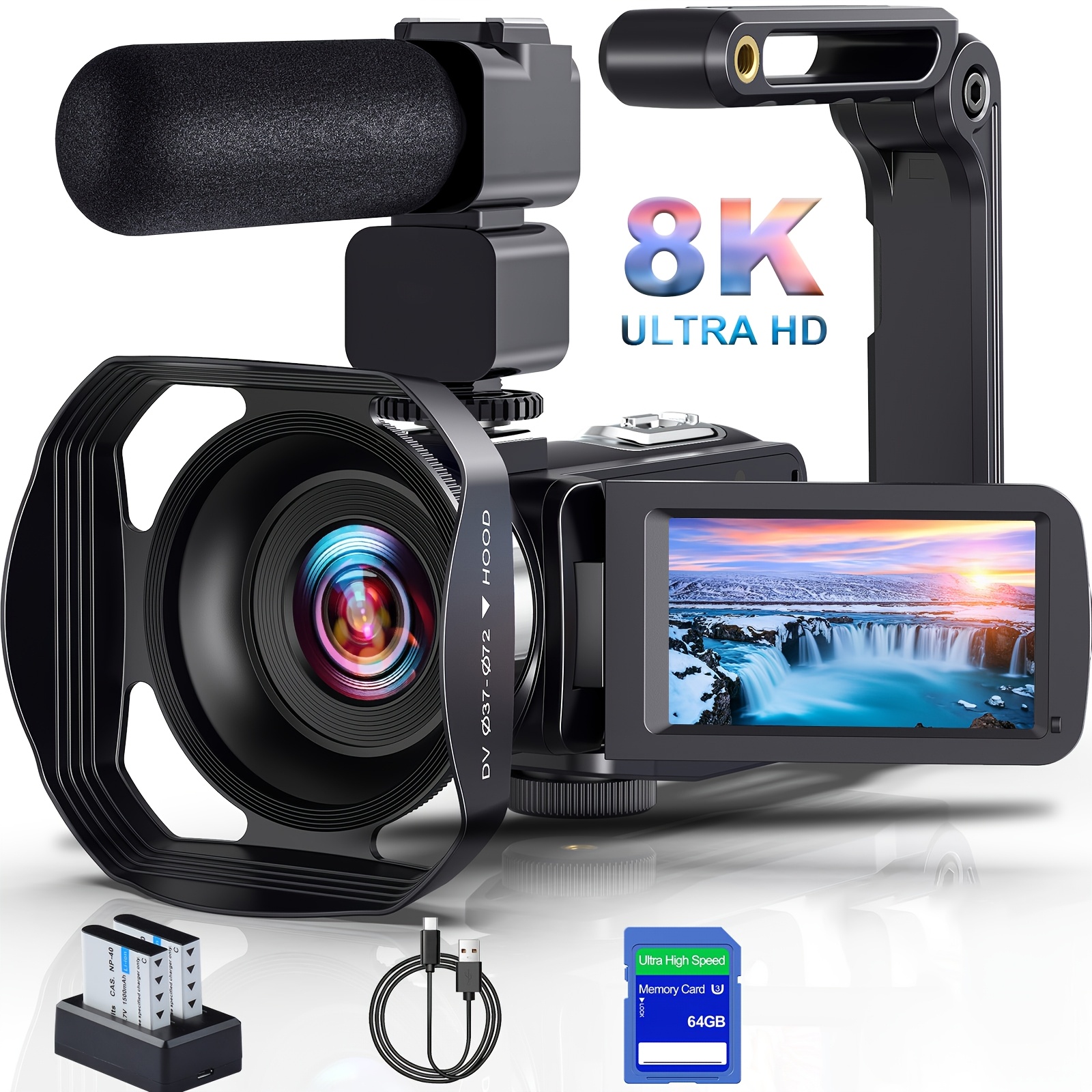 TEMU Dingetu 8k 64mp Video Camera Camcorder Ir Night Vision Vlogging Camera 18x Camera For Youtube 3.0'' Touch Screen Camcorder With 64gb Sd Card, 2