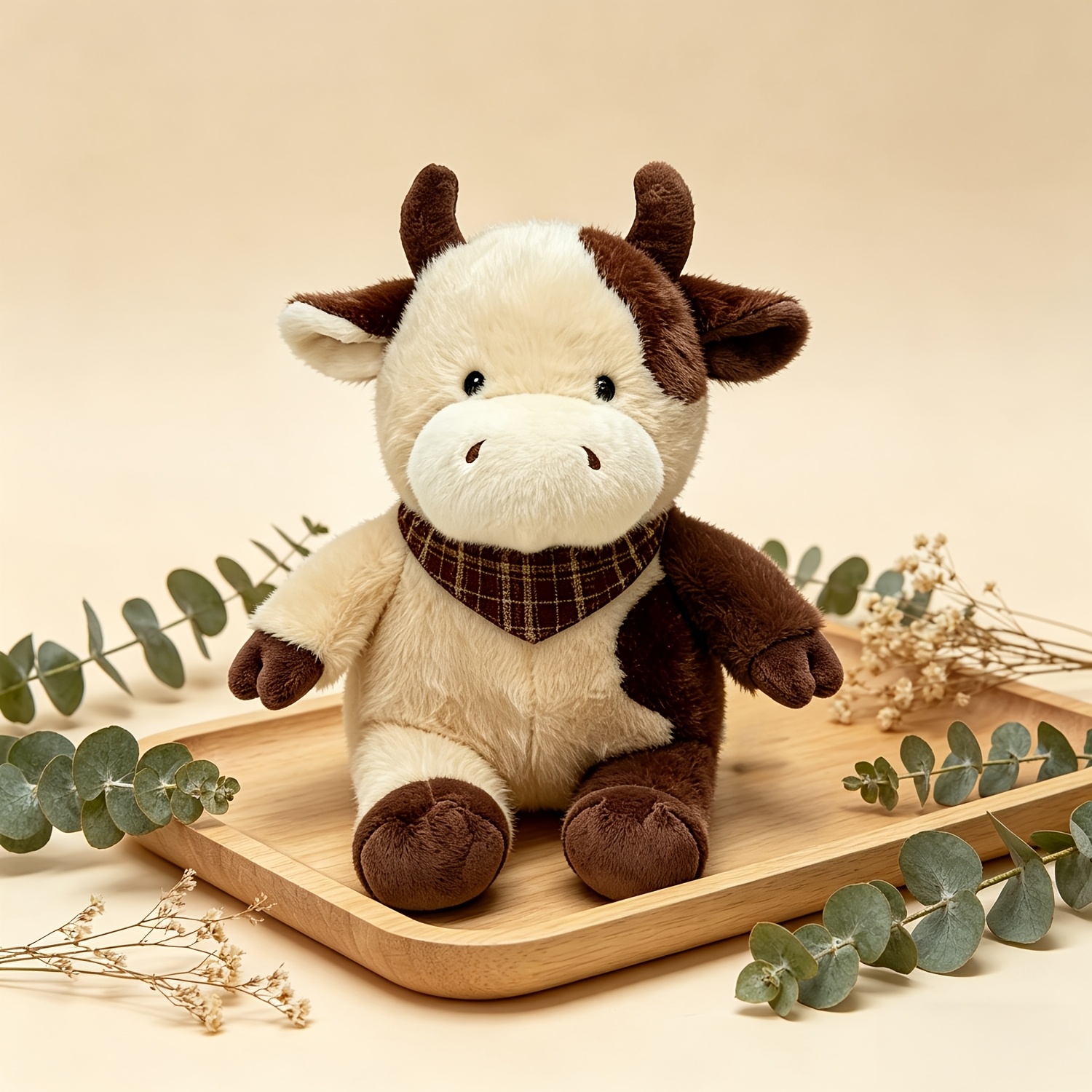 25 cm/9,8-zoll niedliches plüschtier, entzückende hochlandkuh, braun/beige  , weicher und bequemer stoff, begleitpuppe,   geschenk für geburtstage, tag und weihnachten, auch   für heimdekoration