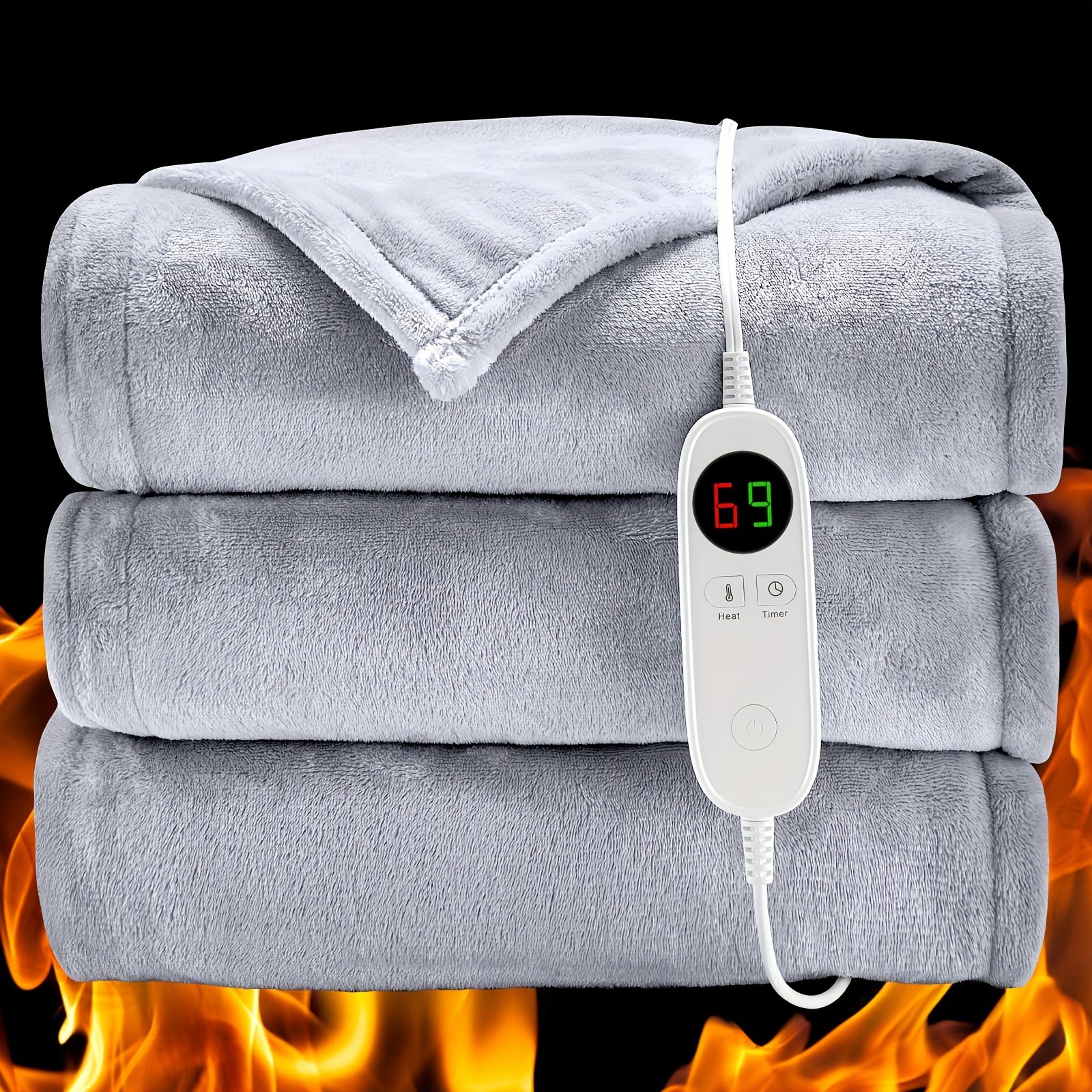 TEMU Soft Heated Electric Blanket Throw - Flannel, 6 Heating Levels & 9-hour Timer With Auto Shut-off, Full Body Warming Blanket