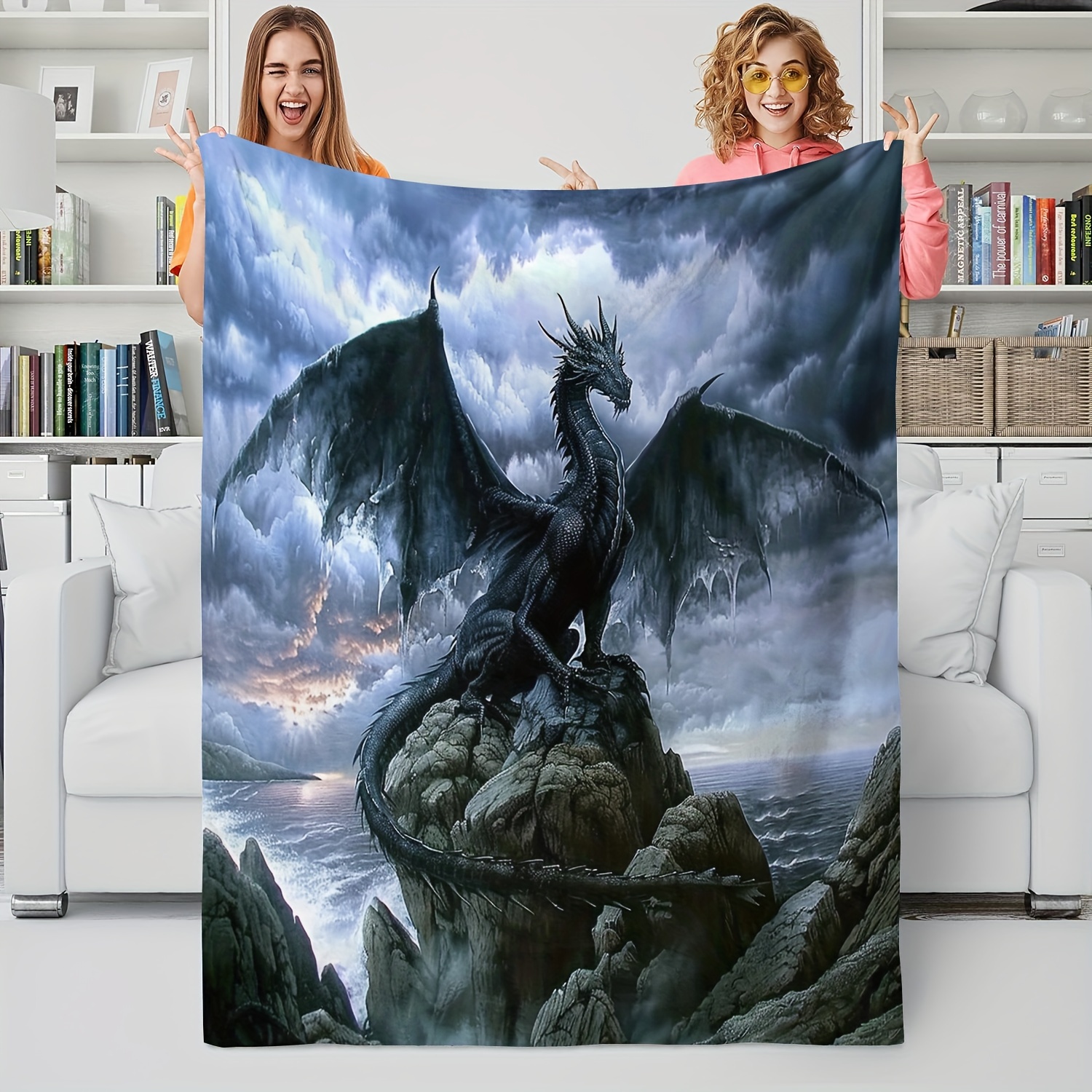 

1pc Gifts Blanket For Son Black Wing Dragon Soft Blanket Flannel Blanket Warm Cozy Throw Blanket, Office Nap Blanket, Sofa Bed Blanket