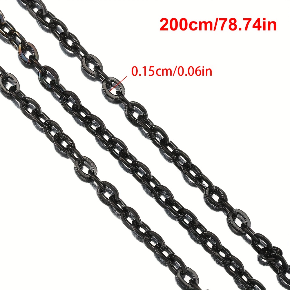 TEMU Chaîne en acier inoxydable noir de 2 mètres, maillon O fin de 1mm/1,5mm/2mm, chaîne pour bracelet, collier et création de bijoux DIY
