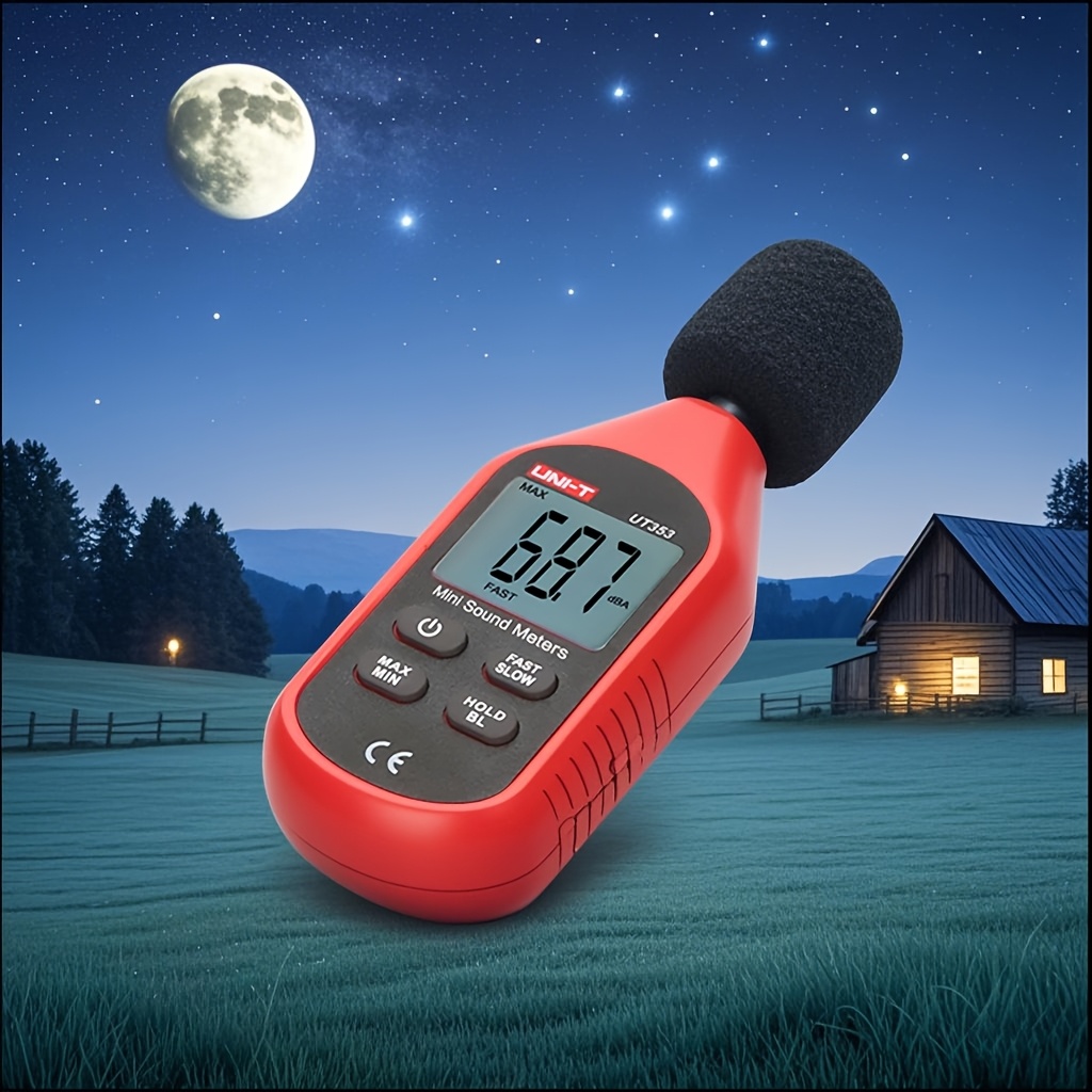 Medidor de nivel de sonido digital profesional UNI-T UT353, rango de 30-130 dB, precisión de 0.01 dB, pantalla LCD con retroiluminación, función de retención de máximo/mínimo, diseño compacto para pruebas de calidad de audio, monitoreo ambiental, uso en oficina, hogar, biblioteca, medidor de ruido para casa y oficina, instrumento moderno, plástico duradero - Imagen 9