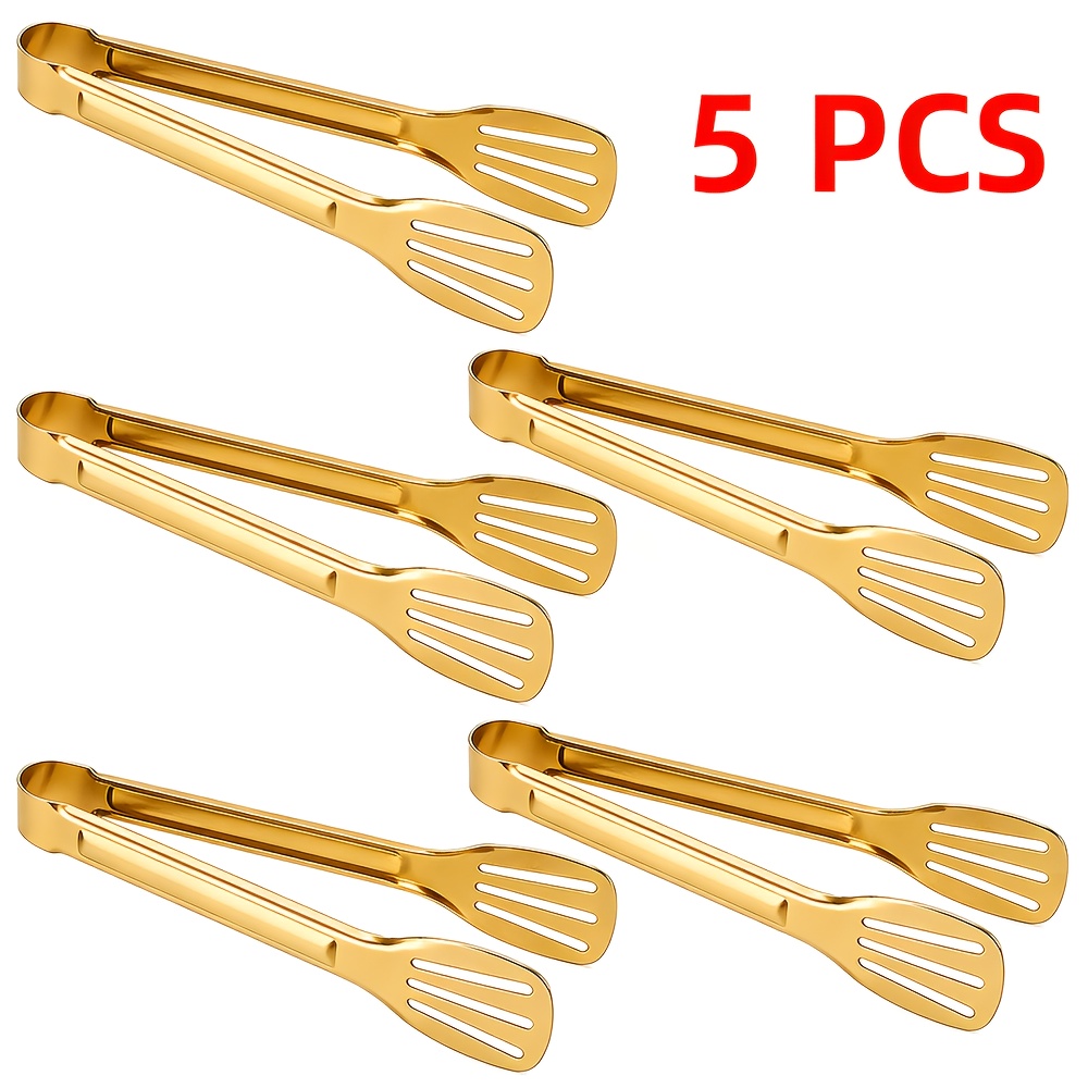 TEMU Outdoor Stainless Steel Bbq Tongs 5pcs Set - Ideal For Grilling, Barbecuing, And Salads - Picnics, Camping, Rv Trips, And Sturdy Food Tongs For