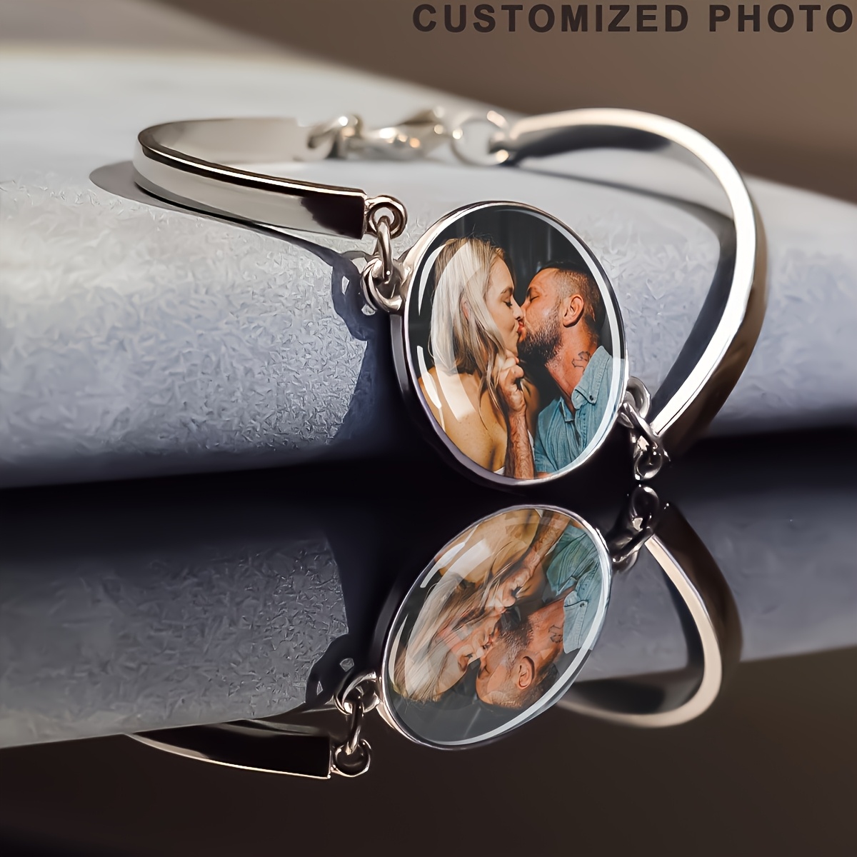 TEMU Personalized Photo Bracelet, Customizable With Couple Or Pet Photos, Suitable For Men And Women. This Luminous Glass Dome Bracelet Comes With An