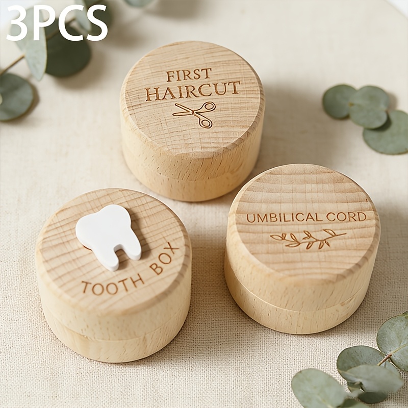 TEMU 3pcs Wooden Fetal Hair And Teeth And Cord Commemorative Box - Essential Item For New Parents, Portable Hair, Teeth, Cord Commemorative Storage