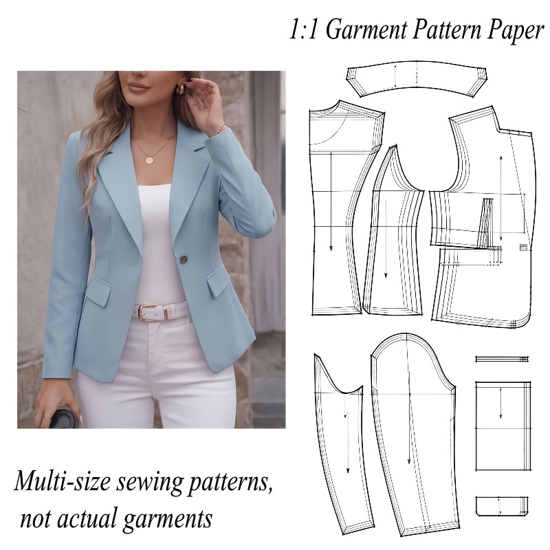 TEMU Autumn/winter Women's Suit Sewing Pattern, Multiple Sizes, 1:1 Scale Women's Clothing Sewing Pattern, Suitable For Sewing Enthusiasts, Garment