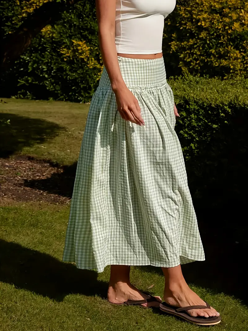 womens long a line maxi dress green white gingham check - Temu Mauritius womens long a line maxi dress green white gingham check - Temu Mauritius