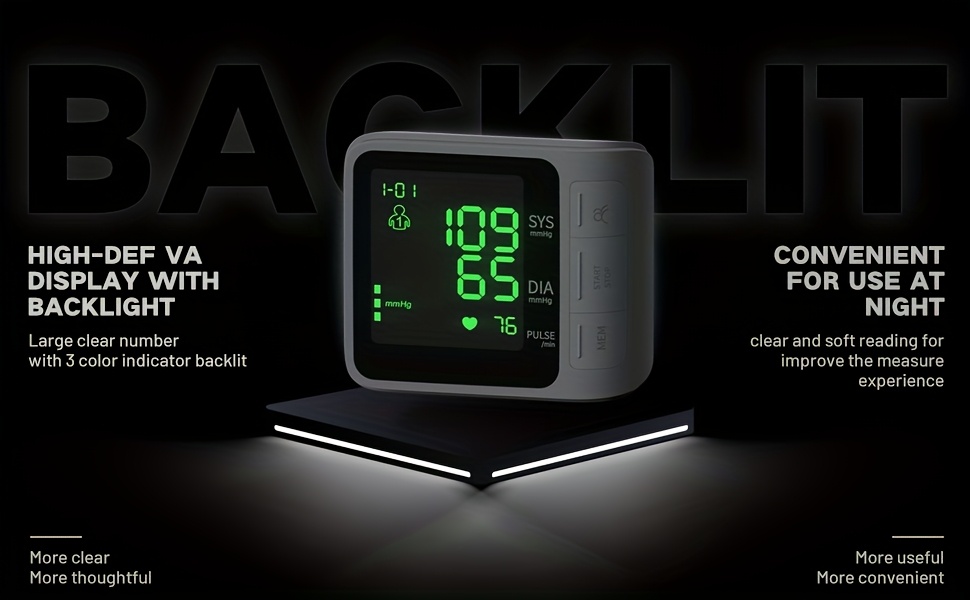 blood pressure monitor wrist for home use 2x99 memory adjustable cuff digital automatic cuff blood pressure machine large screen backlight display with storage bag Product details 0