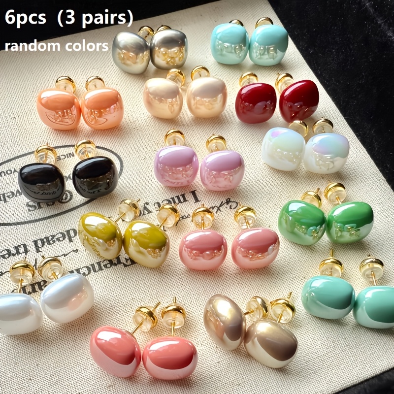 TEMU 6pcs (3 Pairs), Sweet Temperament, Niche, Light Luxury, Cute, Versatile, Retro And Easy Earrings, Random Colors, High-end Decorative Earrings,