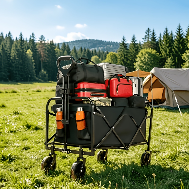 100l Detachable Trolley, Multi-functional Wheeled Trolley, Folding Trolley, Portable Camping Cart, Adjustable Folding Beach Outdoor Shopping Fishing Trolley, Adjustable Handle, Black
