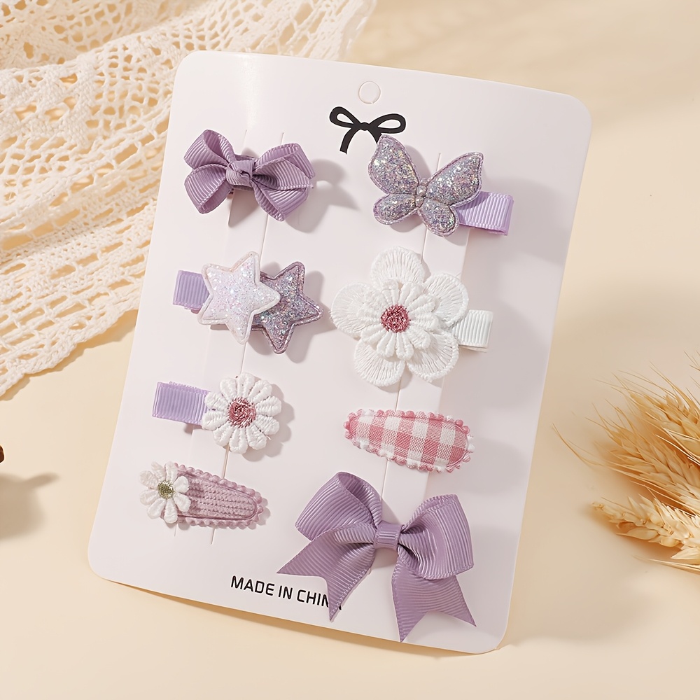 8 pack mini simple   girls bow hair clips mixed color   fashion hair accessory set for parties and travel  