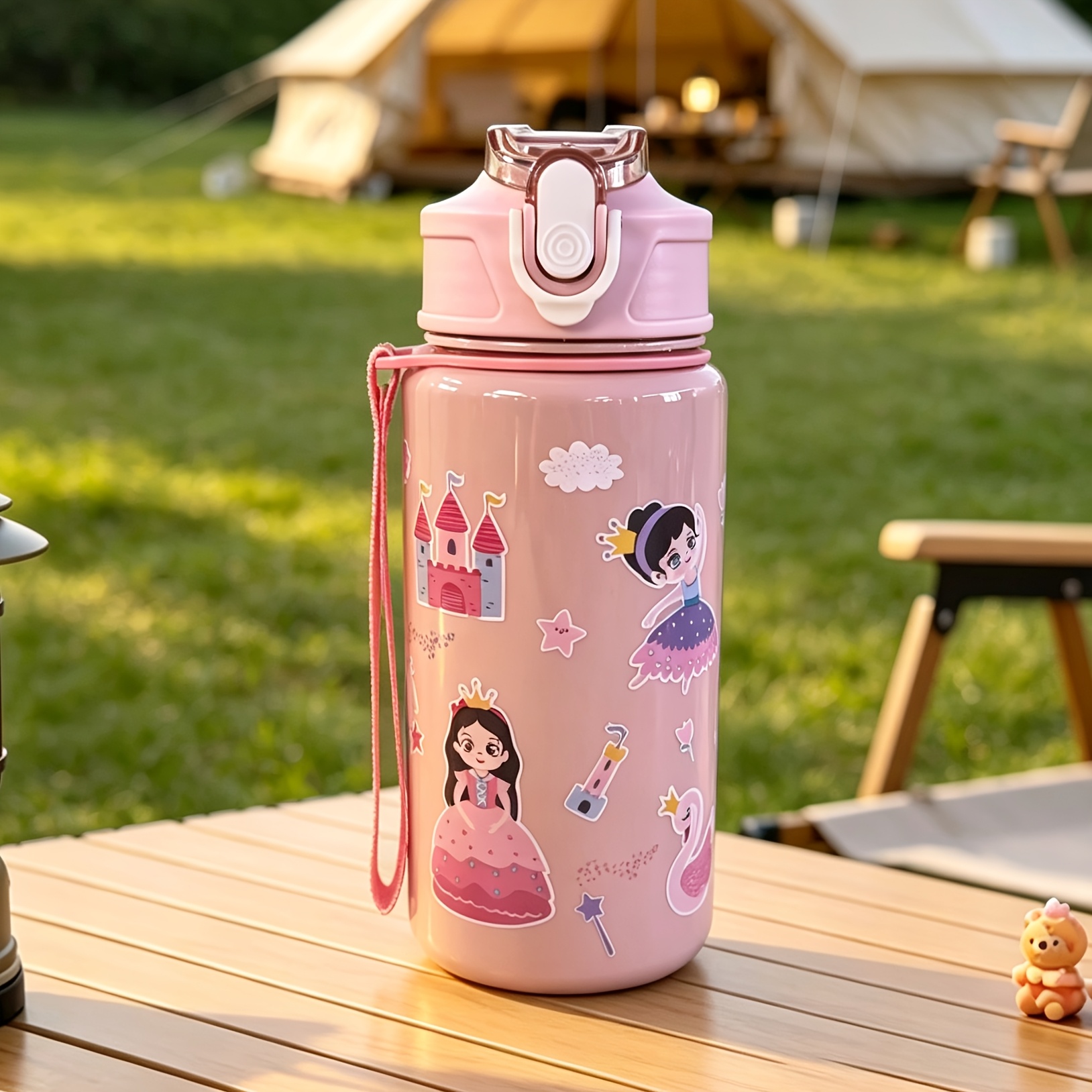 TEMU Bicchiere con Cannuccia da 500ml Kai con Motivo a Cartone Animato, per il Trasporto, a Scomparsa con Un , Bicchiere Termico Portatile per Sport,