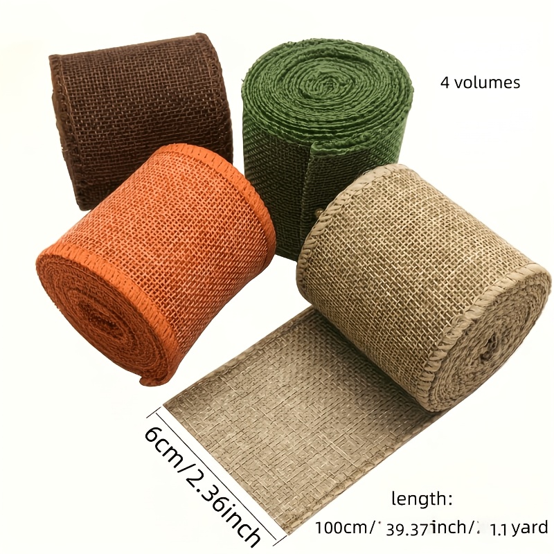 TEMU 4 Rolls Of Natural Jute Twill Ribbons, Colors Are Orange, Brown, Olive Green And Beige - Size 6cm/2. X 100cm/39.37 Inches/4.44 Yards - Very
