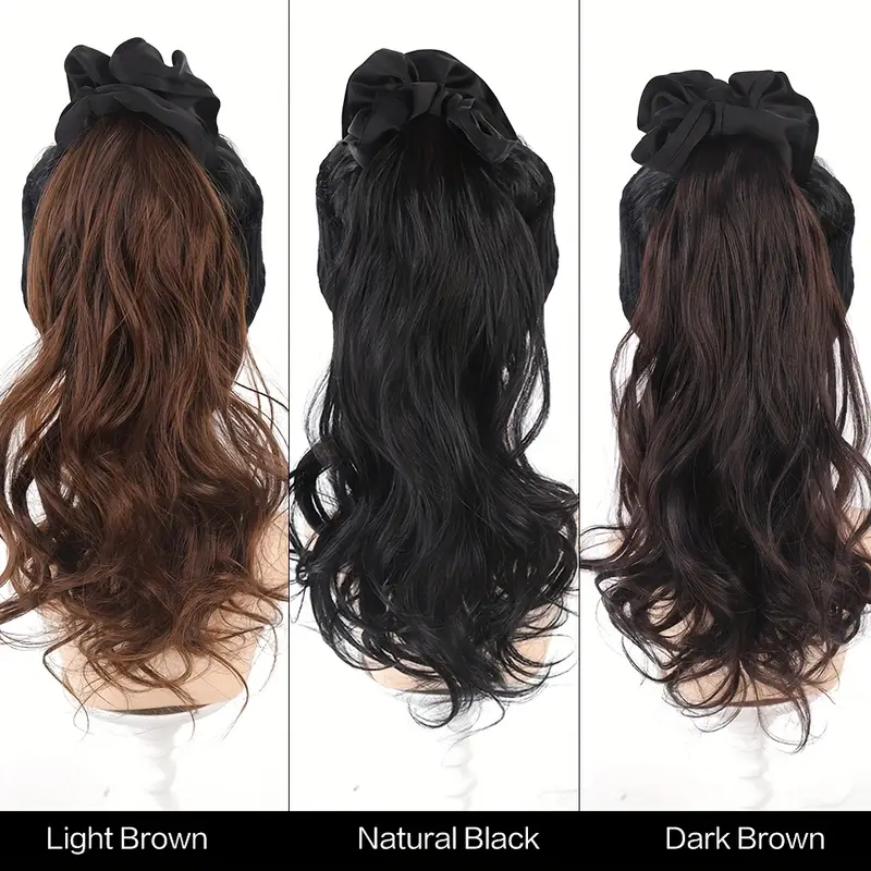 16 inch elegant black wavy claw clip ponytail hair extensions for women high temperature fiber synthetic ponytail with black headband weddings formal event details 5