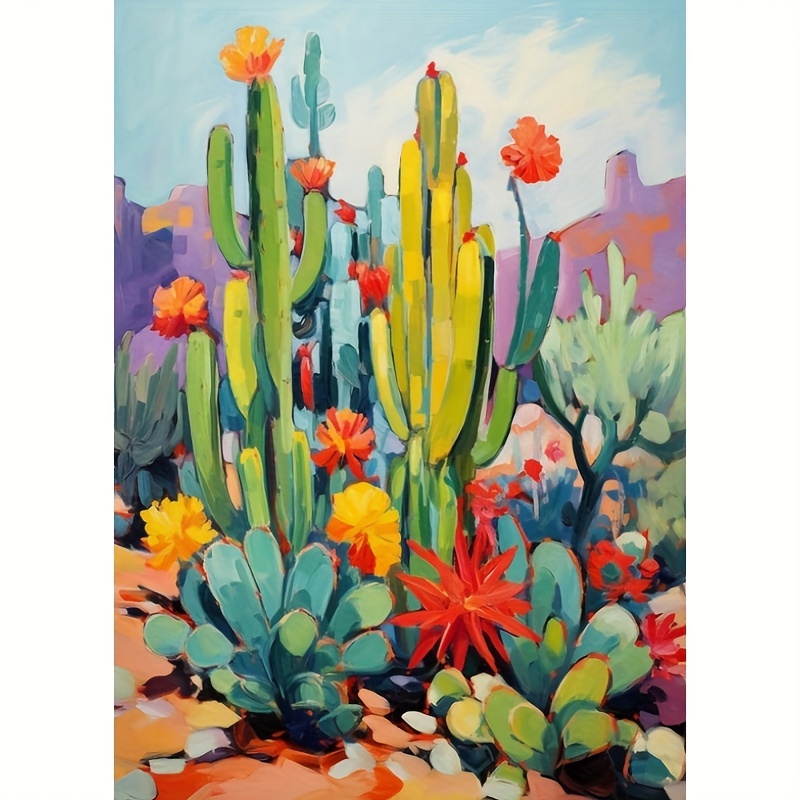 

Desert Cactus 5d Diamond Painting Kit, 11.8x15.7in - Diy Frameless Art Craft With Round Acrylic Diamonds For Wall Decor, Perfect Surprise Gift