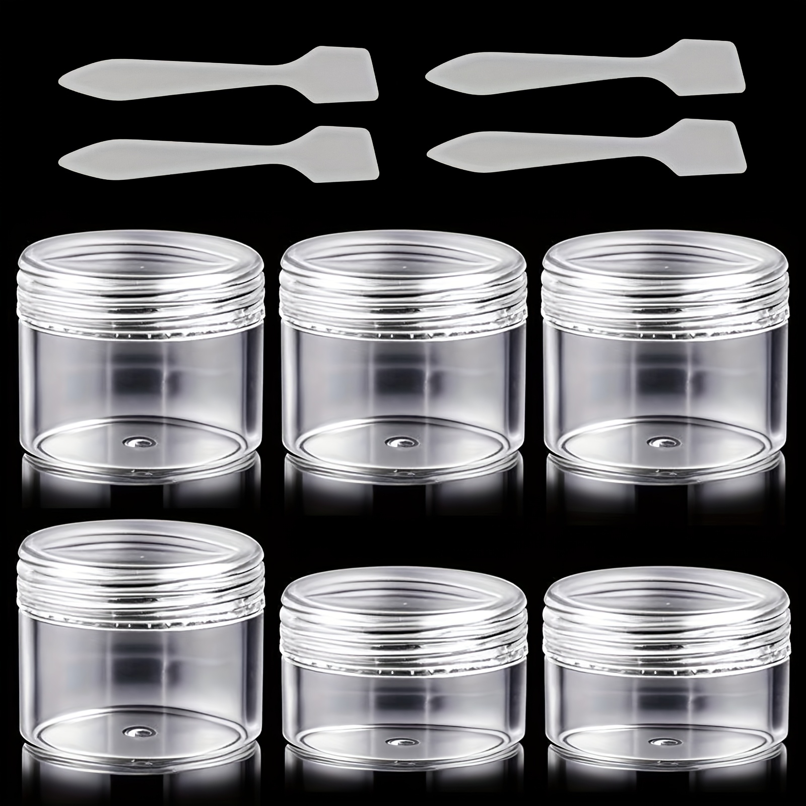 Image of 10pcs/set Mini Travel Jar Set, 6 Sample Jars + 4 Cosmetic Cream Mini Spatulas, 2*10ml + 4*20ml, Small Clear Travel Container Jars, Round Empty Makeup Travel Jars
