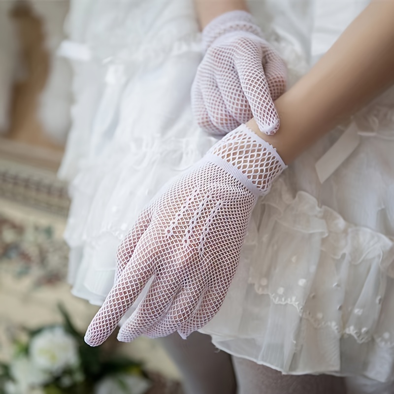 of Summer Thin Mesh Gloves White Formal Fishnet Gloves High Black and  White Wedding Hand Covers