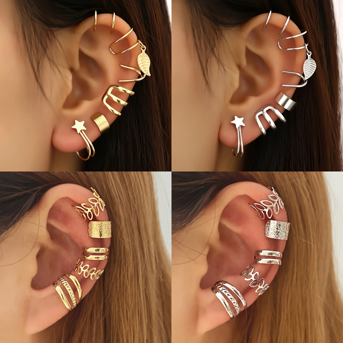 

22-piece Elegant Clip-on Cartilage Earrings Set For Women - Adjustable, No Piercing Required, Zinc Alloy Jewelry Gift For Everyday & Party Wear