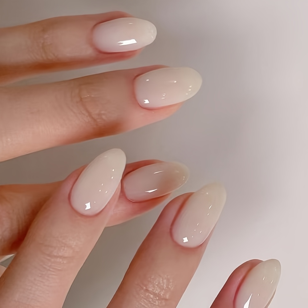 TEMU 27pcs (Avec Ajouts) Patchs Courts Ovales pour Ongles, Ongles à Coller Nuudes Doux et Minimalistes, Fin Étincelante, Couleurs de Base de Lait/Nu