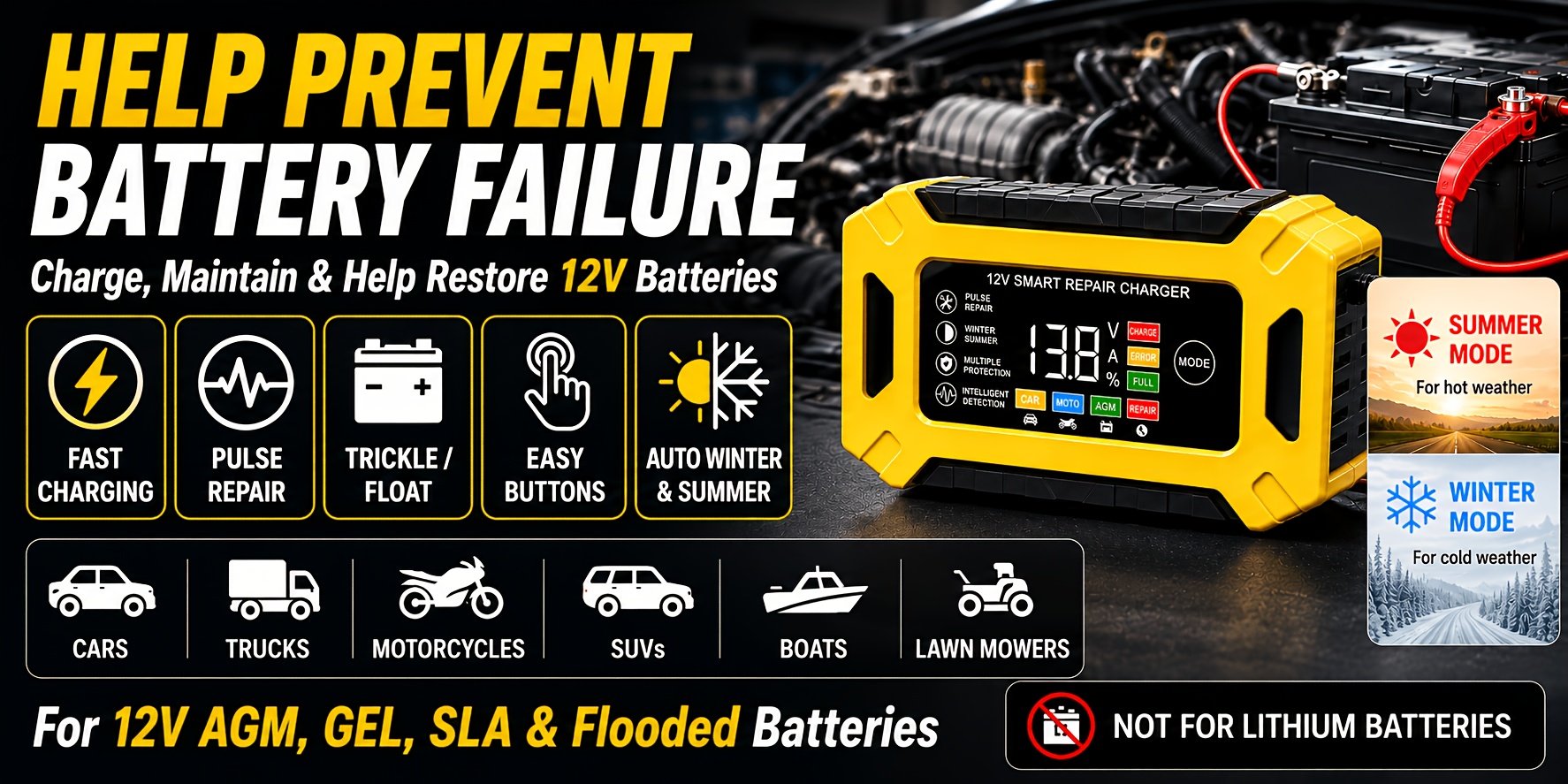  car battery charger 12v 6a for car truck motorcycle lawn mover and marine and extends batterys life flame retardand material and desulfator with temperature conpensation Product details 3