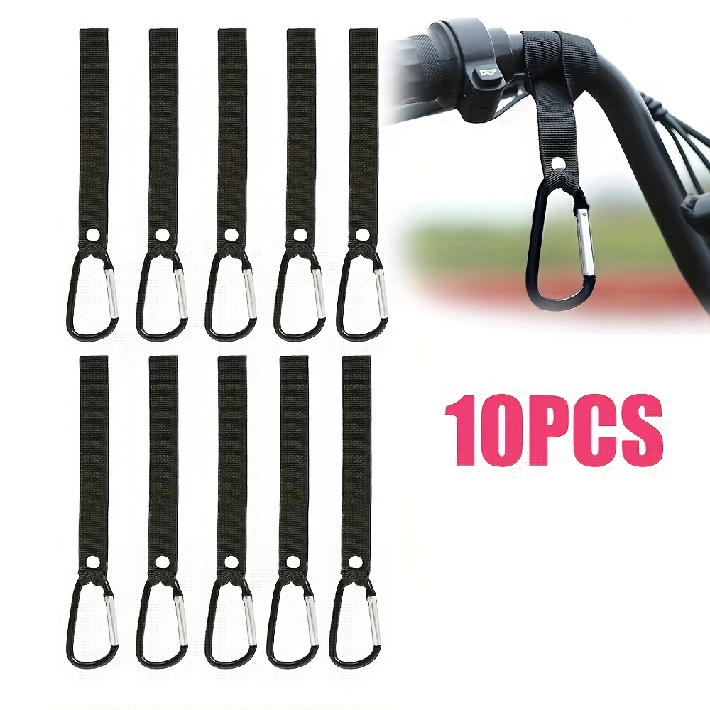 E-shop 10er Pack Karabinerclips mit Nylonbändern für Fahrrad, Motorrad, Rollstuhl, Gepäck, Roller, Helme, Einkaufstaschen, kleiner Karabinerclip