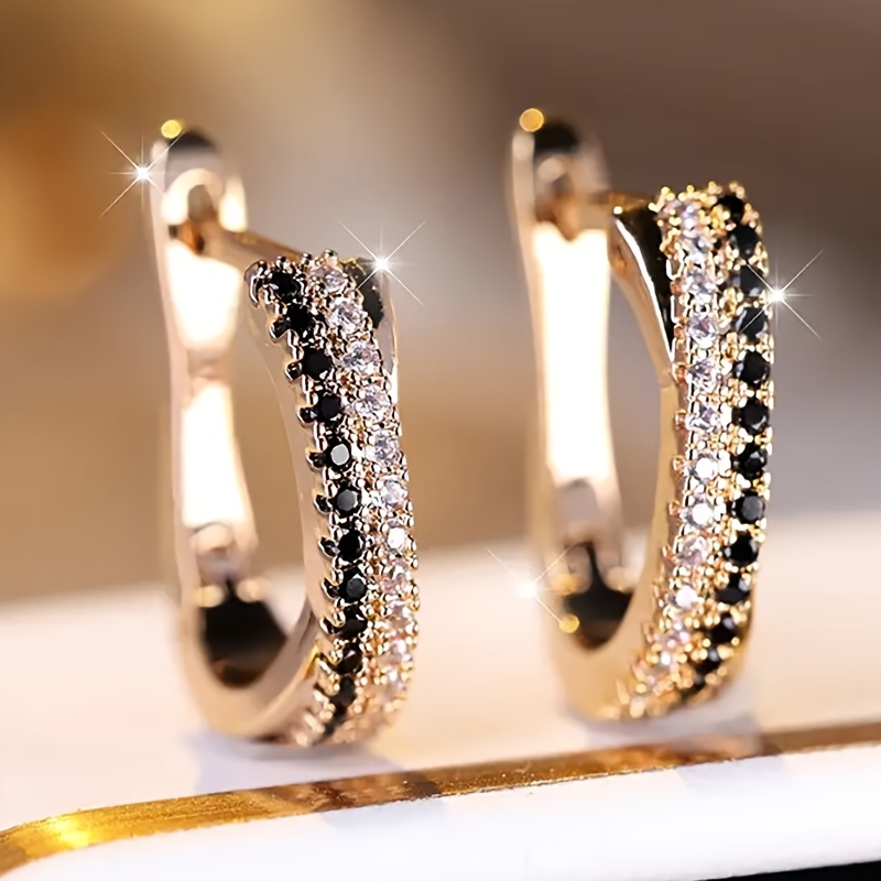 Women's Hoop Earrings with Synthetic Zirconia, Hugging Style