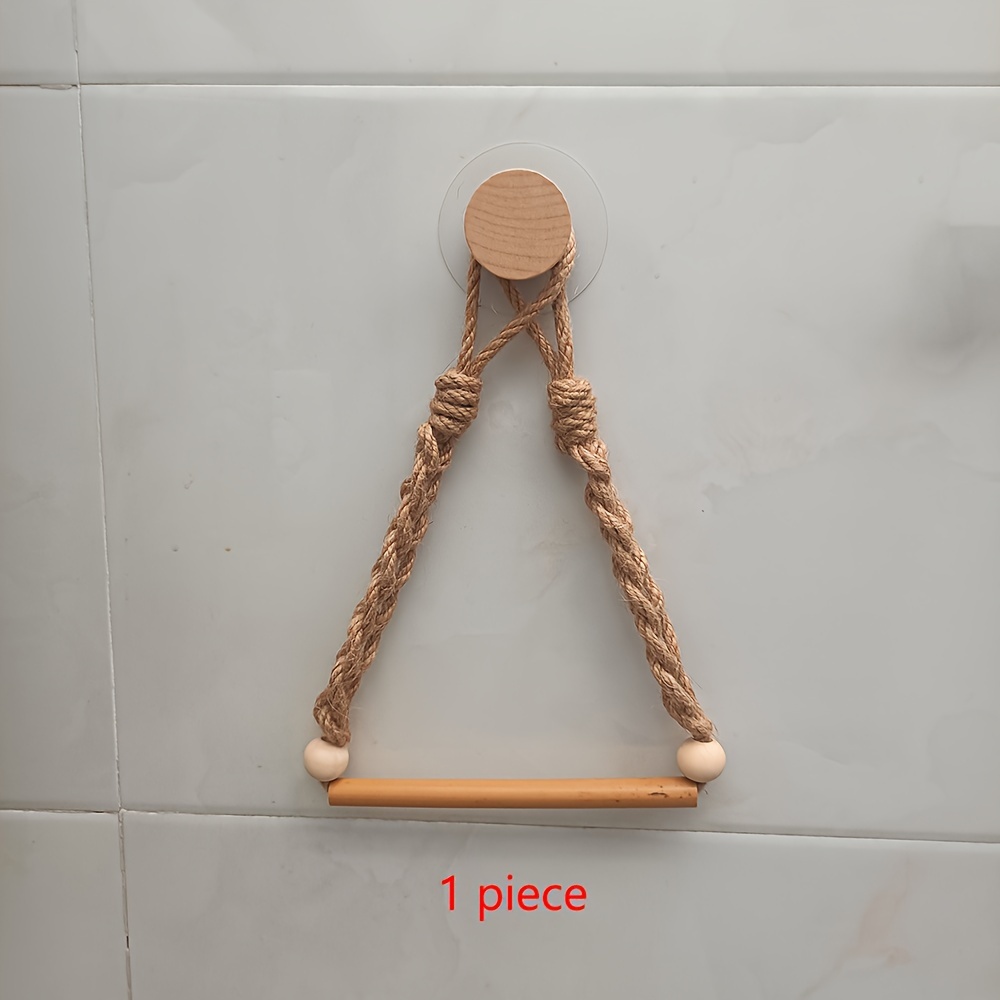 1/2pcs Wall-mounted Twine Toilet Paper Holder, No-drill Toilet Twine Roll Holder, Kitchen Wall Mounted Towel Rack With Hooks, Suitable For Changing Rolls - Modern Home Bathroom Accessory