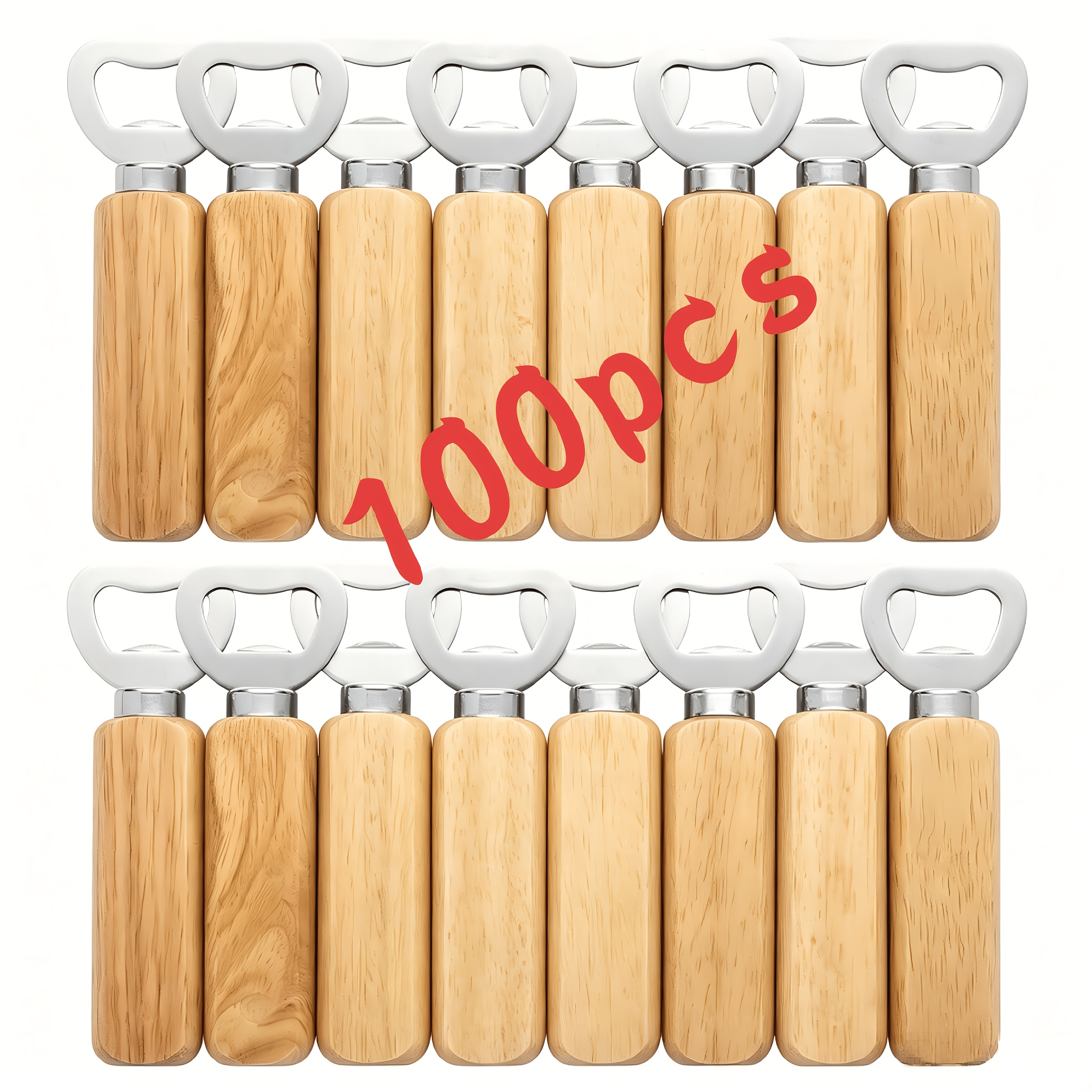 Image of Dofiki 100pcs Unfinished Wooden Bottle Openers, Blank Laser Engravable Beer Openers, Diy Gifts For Weddings, Parties & Restaurants