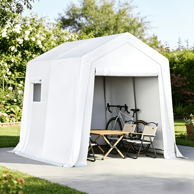 Image of 6' X 8' Outdoor Storage Shelter, Heavy Duty Portable Carport, Shed For Tractor, Lawn Mower Tools (white)