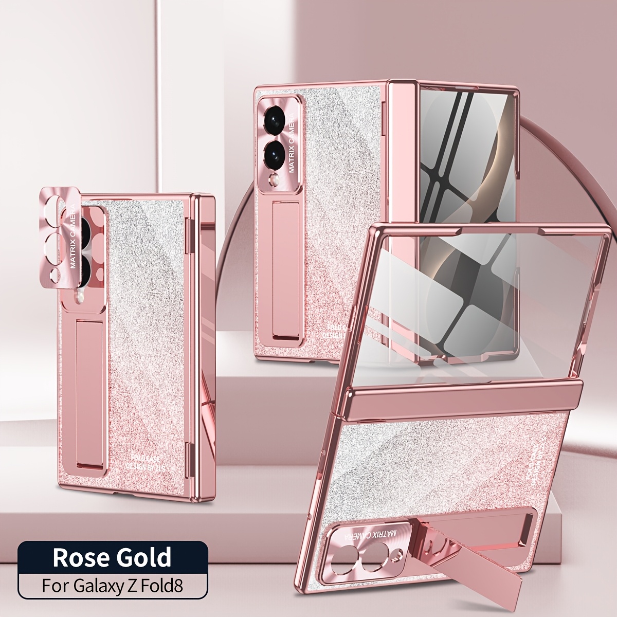 TEMU Phone Case - Compatible With Galaxy Z Fold 8 Case, Glitter Gradient Case With Integrated Film, Built-in Tempered Film, Stand And Hinge, Full