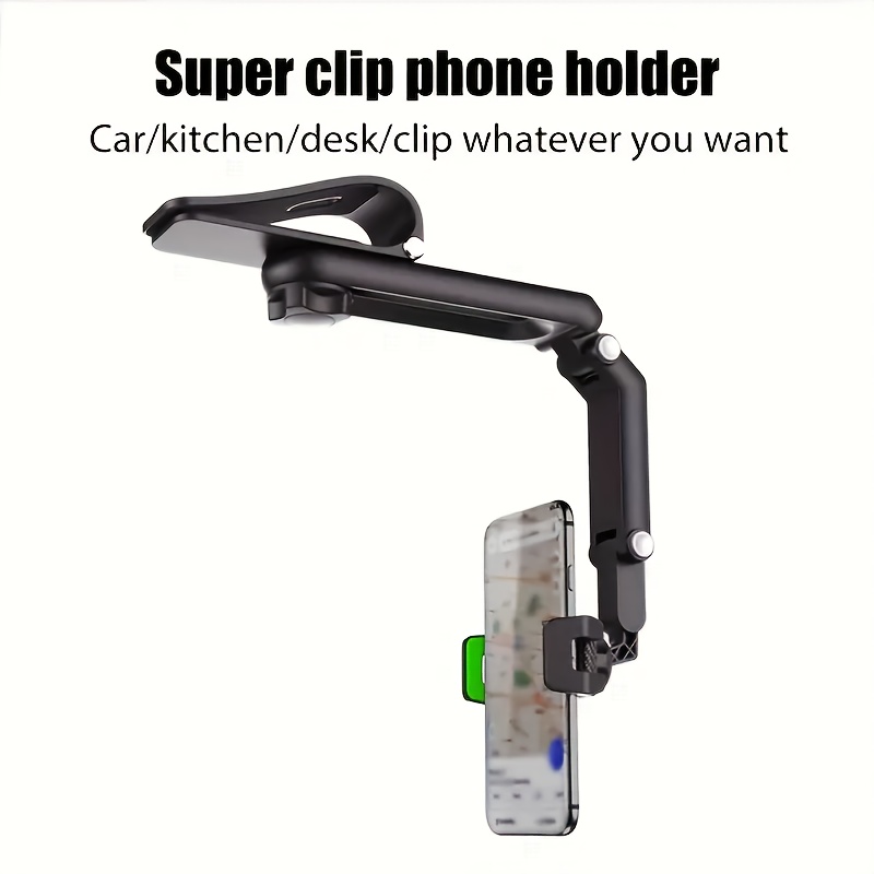 

1pc Universal 1080° Rotatable Sun Visor Car Phone Holder, Abs Material, Adjustable Mount For Bedroom, Kitchen, And Vehicle Use