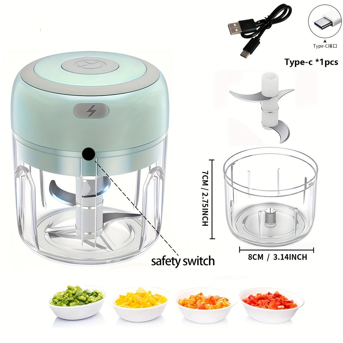 powerful electric garlic crusher vegetable chopper with usb   compact food processor for garlic ginger meat vegetables lightweight kitchen appliance with lithium battery easy clean blades ideal for home office small kitchens   meal prep commercial use garlic mincer culinary accessory   clear chopping container Product details 2