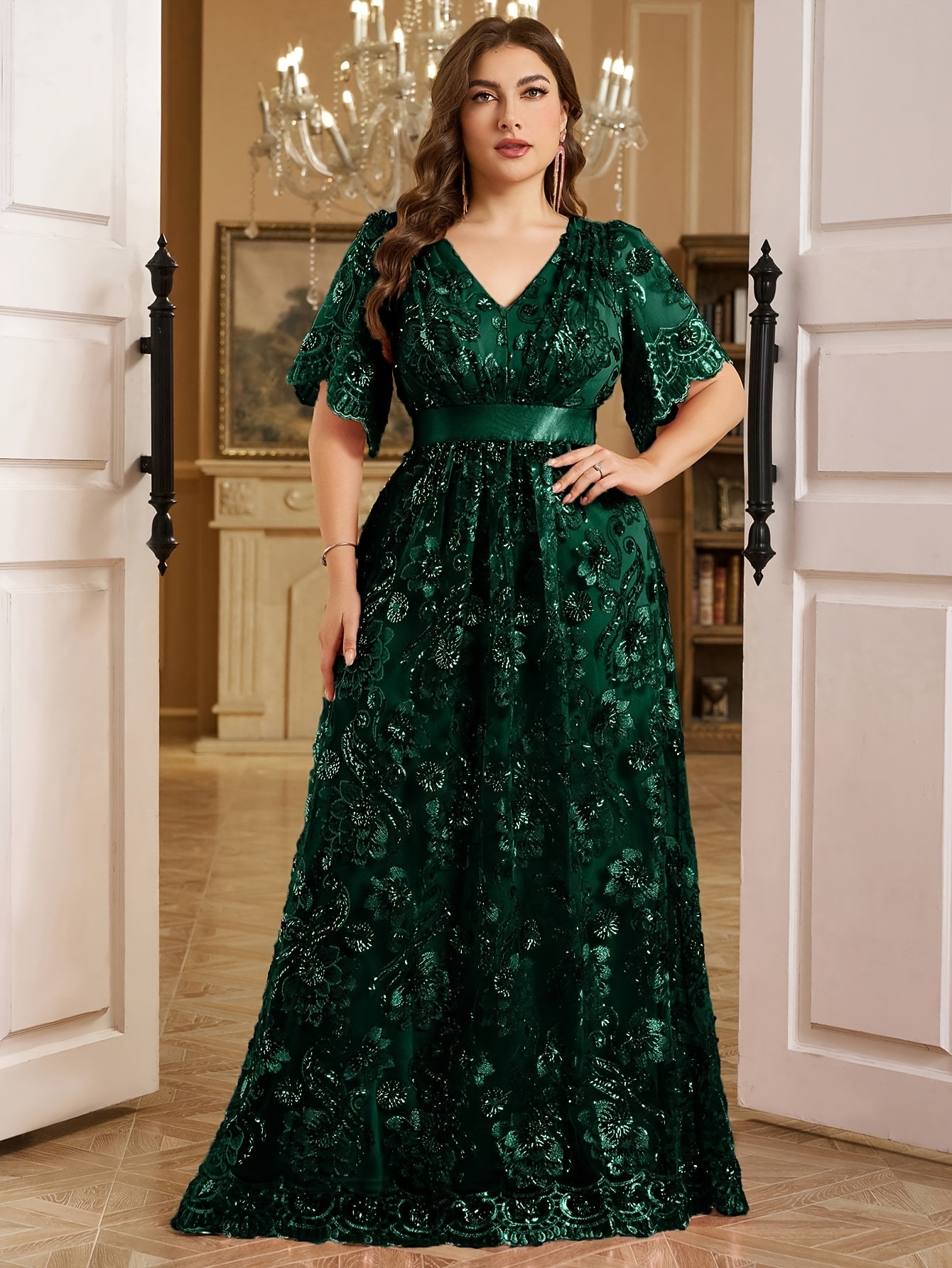 plus size formal gowns with sleeves sold on Temu United States