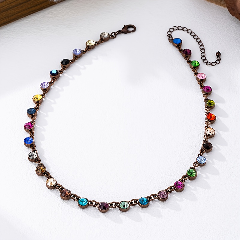 Image of New Colorful Rhinestone Necklace With A Sophisticated And , Perfect For Women As A Versatile Accessory And An Elegant Collar Chain