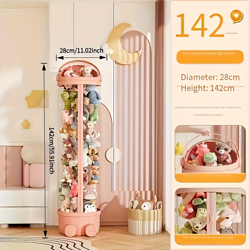 TEMU 1pc - Transparent Cute Shaped Doll Storage Cylinder 111.99cm/142.01cm/172.01cm, With Cover, Suitable For Storing Plush Toys, Toys, Dolls,