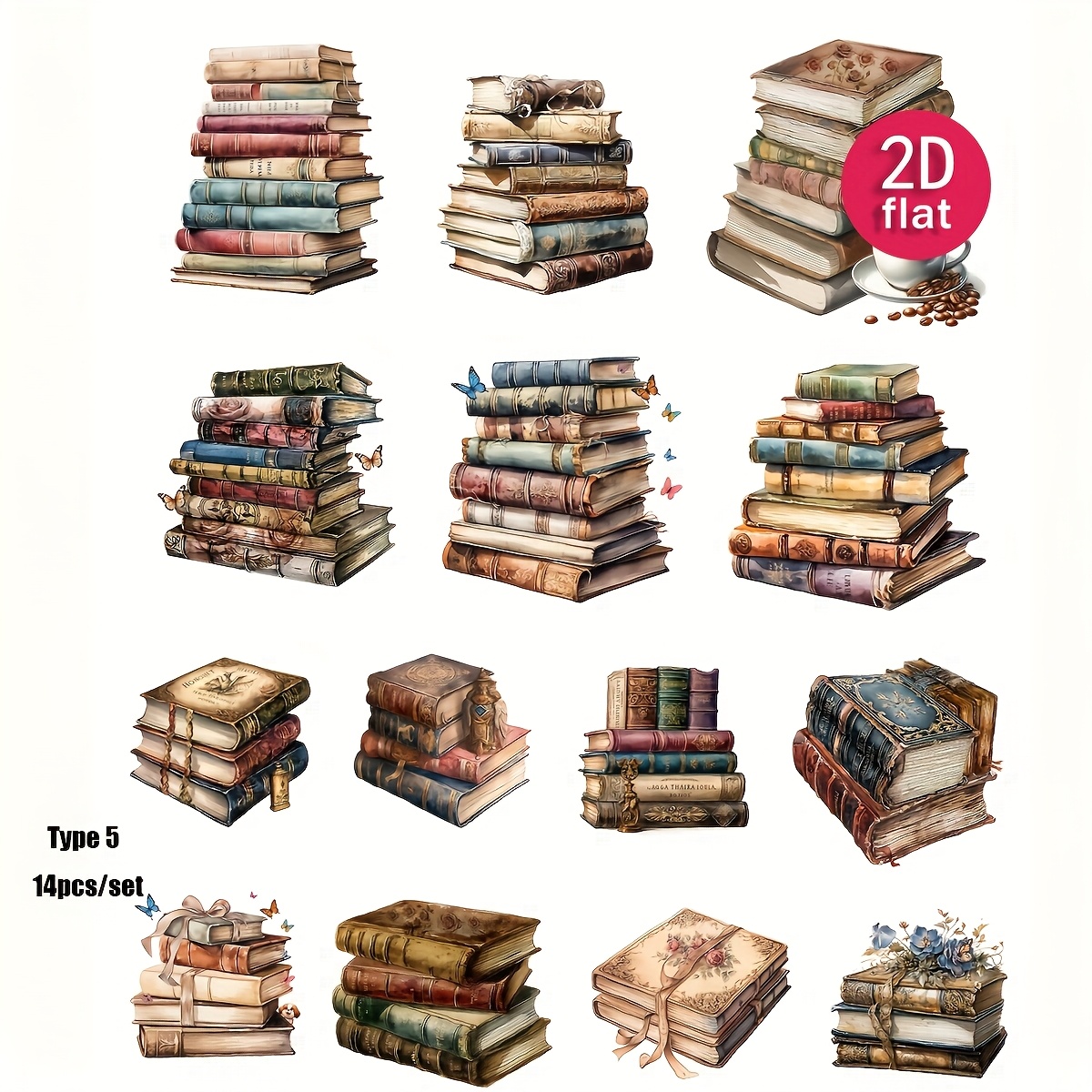 TEMU 2d Flat 1 Pack Vintage Book Journal Stickers Old Book Handmade Stickers Diy Diary Photo Album Material Stickers Decoration, 2d Flat