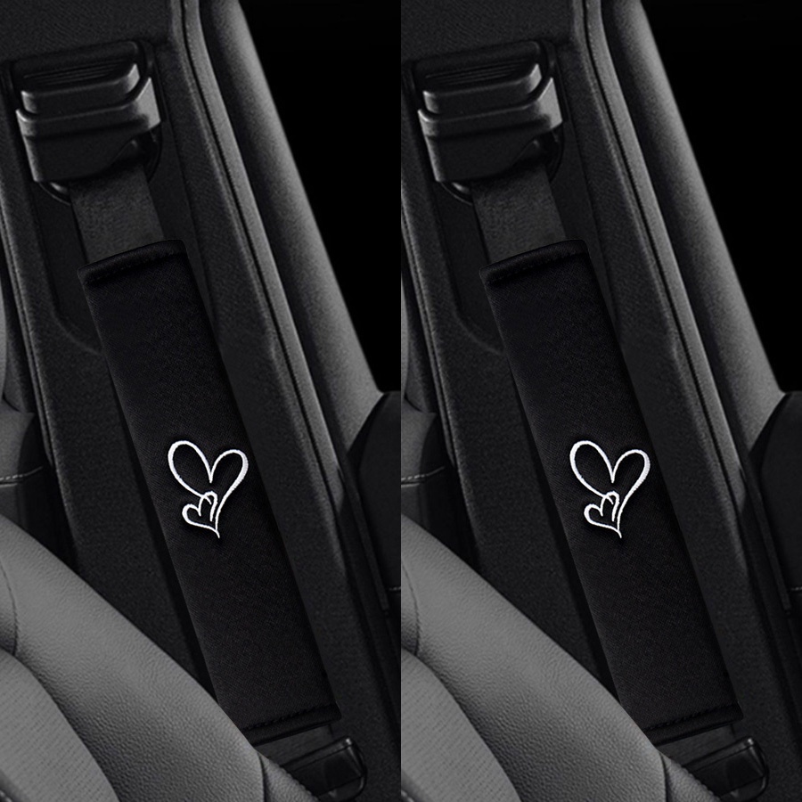 Image of 2pcs Car Seat Belt Shoulder Protectors - Embroidered Protective Covers, Durable Safety Belt Accessories, Suitable For Valentine's Day Gift, Interior Car Accessories