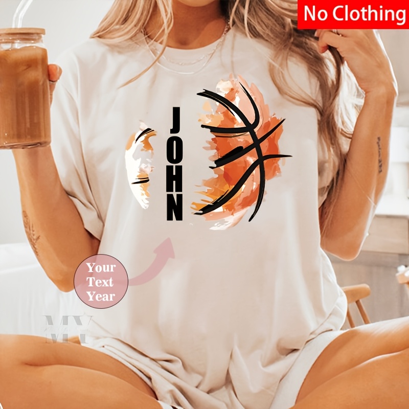 

1pc Customizable Basketball Graphic Tee, Personalized Iron-on Vinyl Transfer Decal, Polyester Heat Transfer Design, Letter Customization, Unique Gift Idea