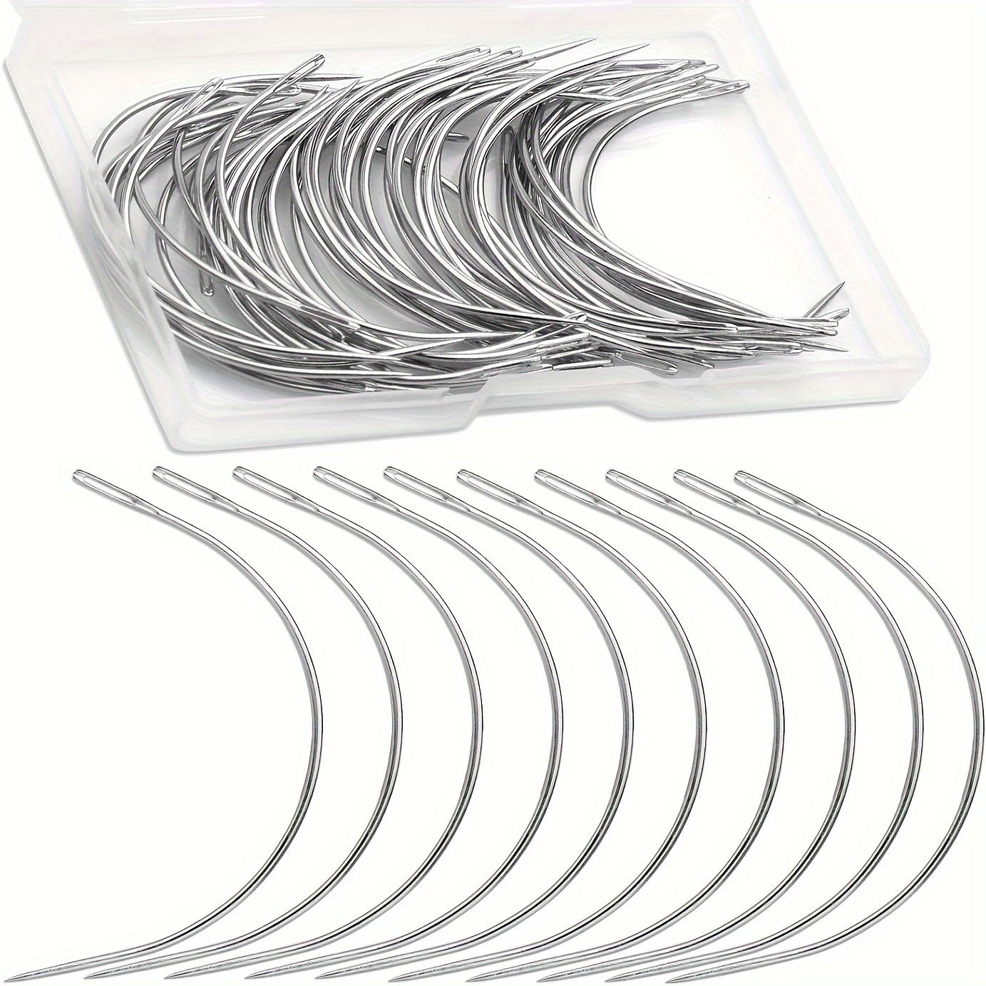 

50pcs 3-inch Curved Metal Sewing Needles For Leather, Canvas, Carpet Repair, Knitting, And Crafts - Sharp Pointed Ends Stitching And Weaving