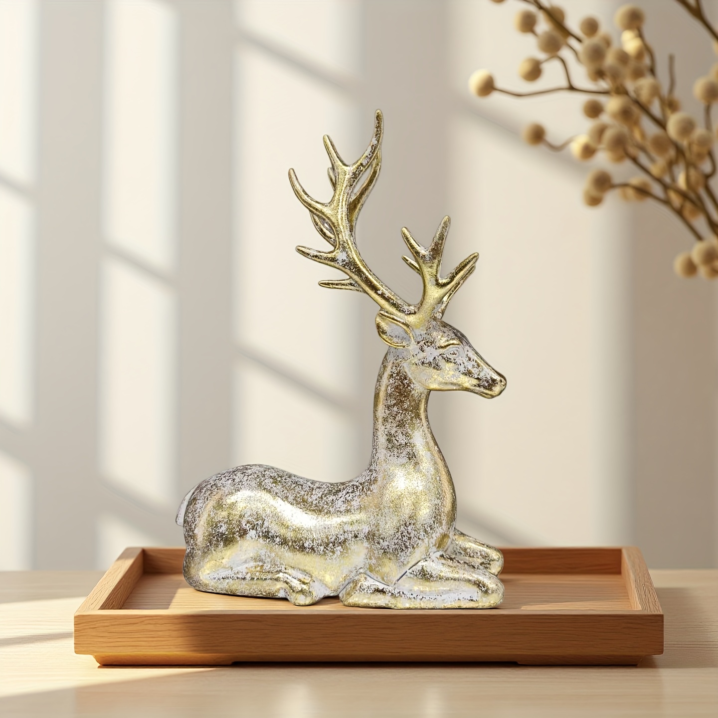 TEMU Collectible Figurines ï¼vintage Figurine - Lying Elegant Retro Ornament With Lie- Position Deer Statue, Plastic/nylon Material Suitable For