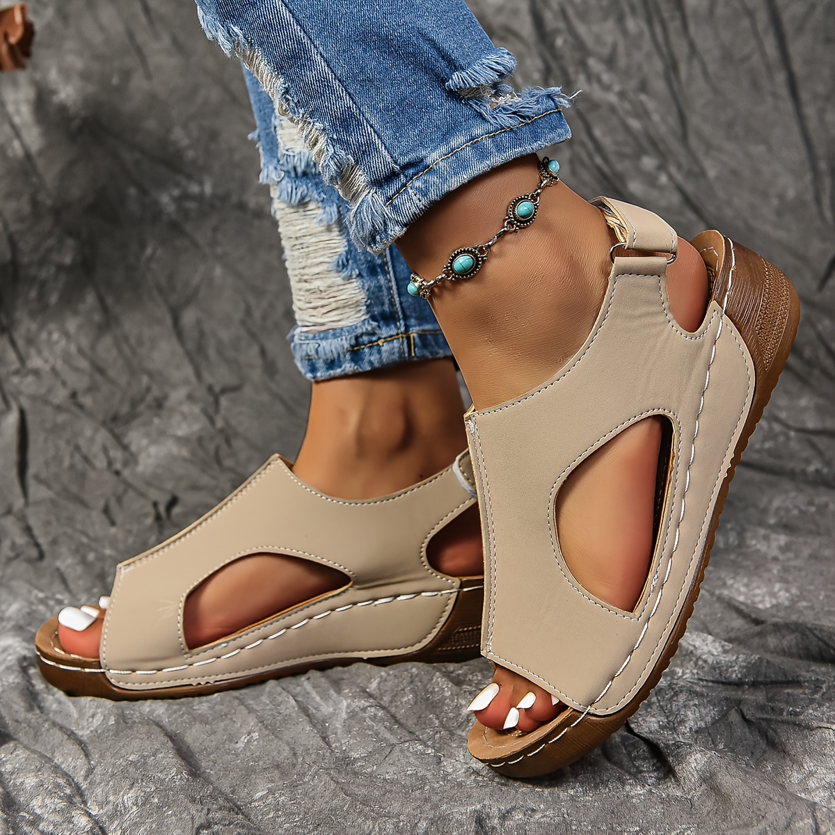 women s solid color wedge heeled sandals casual open toe details 19