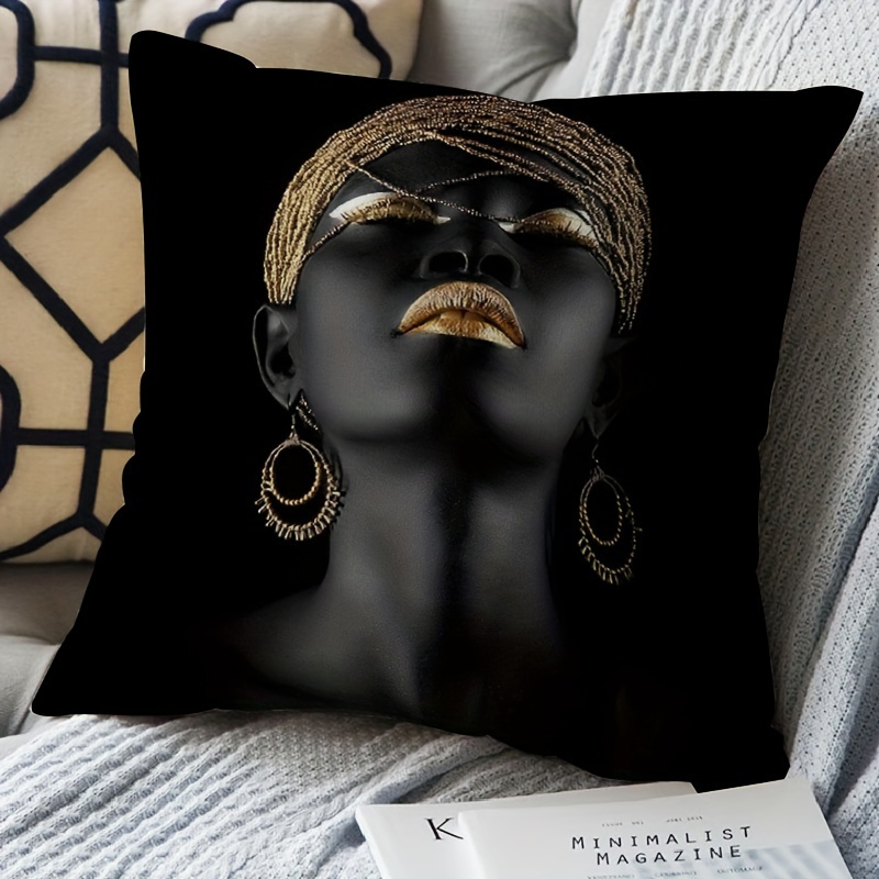 1pc double sides printed african   throw pillow covers modern black and golden decor cushion covers decorations for home for couch sofa living room bedroom no pillow core 17 7 x 17 7 inches details 6