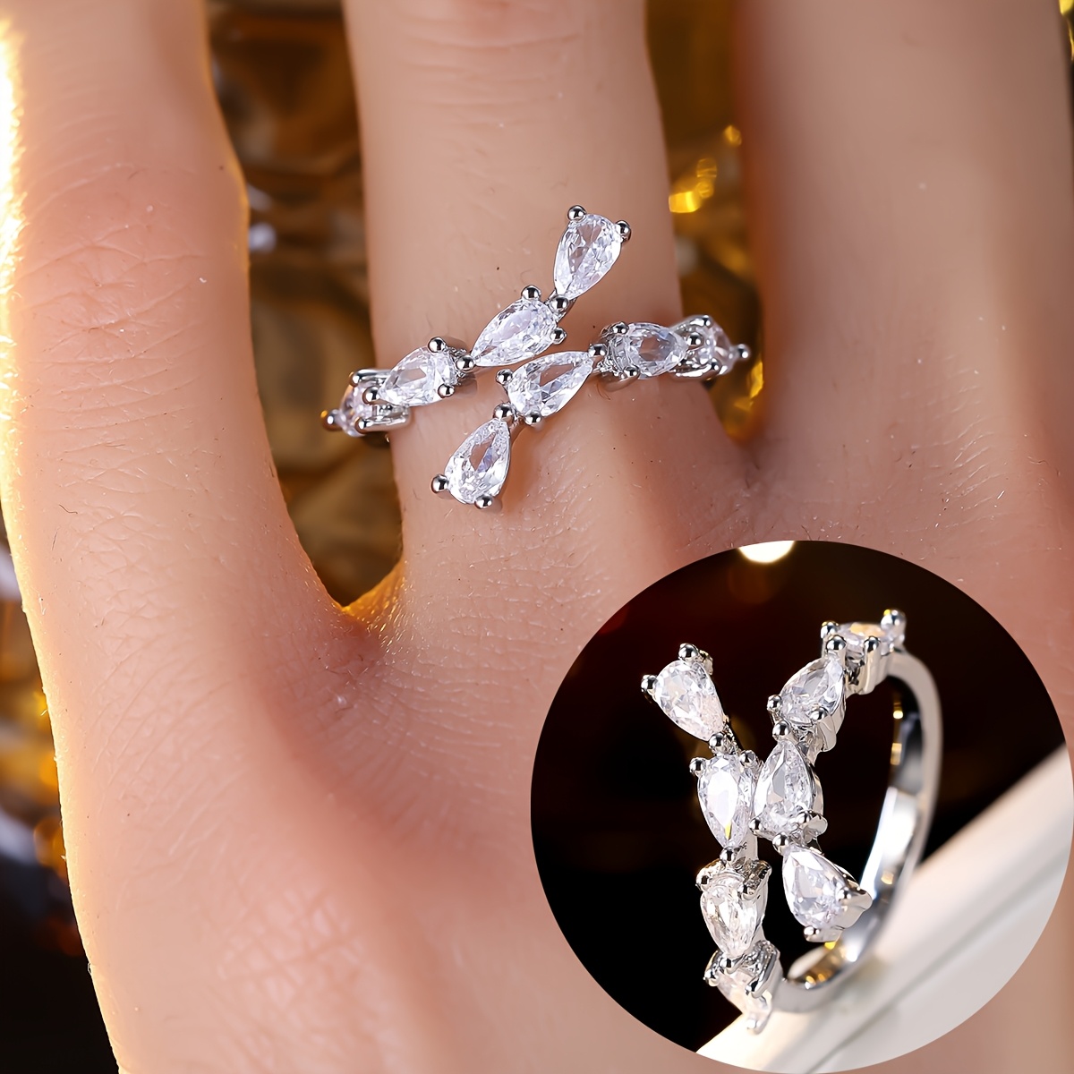 Women's Light Luxury Cross-Open Statement Ring, Versatile Design