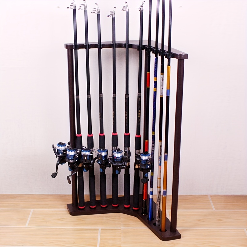 Wooden Fishing Rod Rack, 10-Rod Corner Storage Stand, Varnished Floor Mount  Organizer for Fishing Poles and Equipment, Home Sporting Goods Display She
