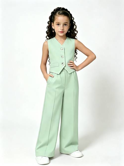 girls summer sleeveless vest and high waist wide leg pants 2pcs set fashion casual solid color outfit suitable for daily wear and casual streetwear ideal for school parties and everyday for outdoor