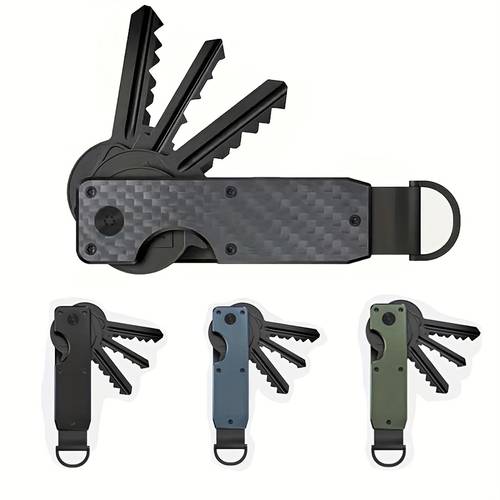 Artikelbild herren schlüsselhalter aus carbonfaser & aluminiumlegierung - robuster multifunktionsschlüssel mit clip, kompatibel für schlüssel, büro, fitnessstudio - stilvoll für den täglichen gebrauch