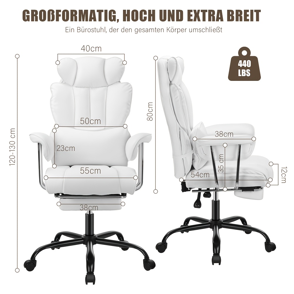Gaming Chair, Office Chair With Lumbar Support, Ergonomic Comfortable Wide Office Desk Computer Chair With Padded Outward Fixed Soft Armrests And Retractable Footrest Big And Tall Leather Boss Chair