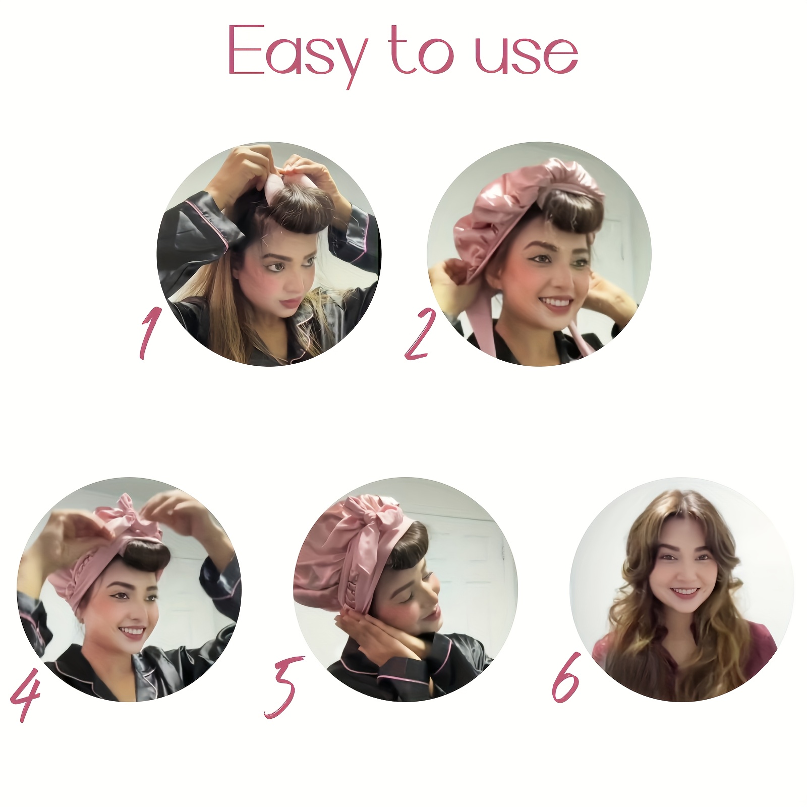 Ellitina 4pcs Heatless Curling Set - No Heat Overnight Curling Rod & Satin Bonnet | Spring/Summer Frizz-Free Waves, Sleep-Friendly DIY Styling Kit for All Hair Types | Adjustable Comfort Fit & Nice Mother's Day Gift (Luxury Satin)